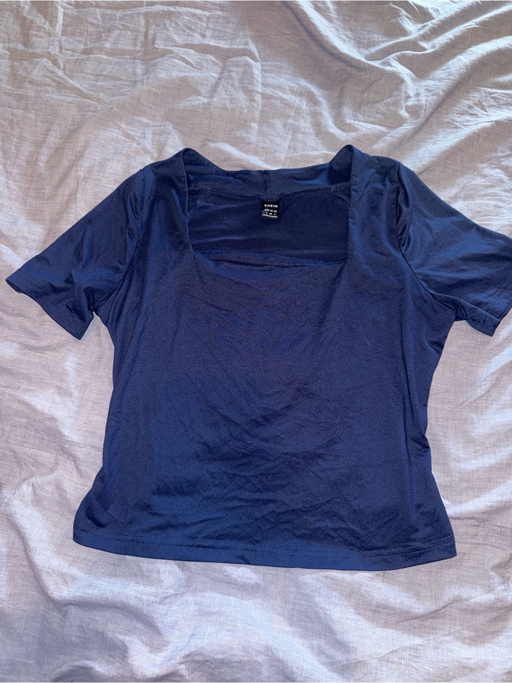 SHEIN Navy Square Neck Short Sleeve Top